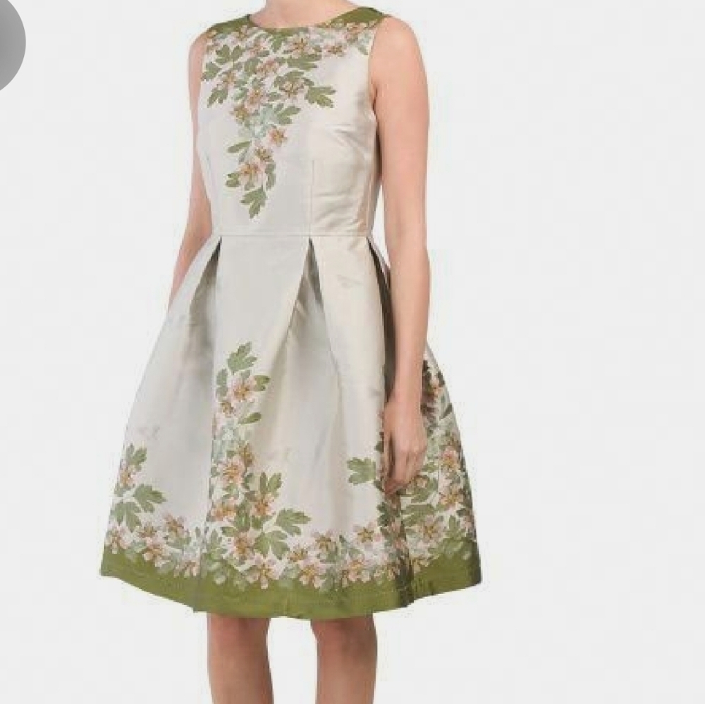 Max Studio Cocktail Green Pink Jacquard Dress